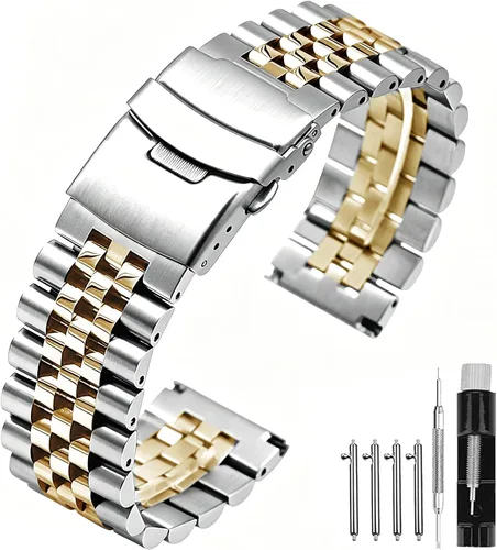 Vista 12 de Correa de Brazalete de Reloj de Acero Inoxidable de Plata Sólido 3D Super Cepillada y Pulida, 20mm 22mm 24mm, Hebilla de Doble Despliegue de Negro