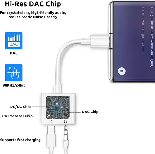 Vista 7 de Adaptador auxiliar de auriculares Pro de 3 amperios compatible con tu Xiaomi 12S Ultra Plus USB-C de 0.138 in de audio y puerto de carga de alta