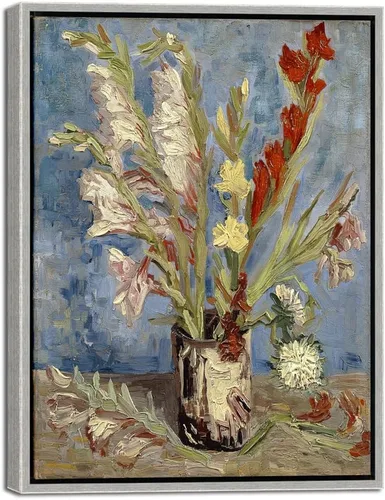 Vista 11 de Wieco Art Jarrón con gladiolos y asteres de China por Van Gogh Famosas pinturas al óleo Reproducción de pinturas al óleo modernas florales Giclée