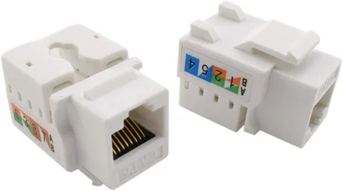 Vista 4 de Placa de pared Ethernet RJ45 CAT.6, paquete de 1 placa frontal de acoplador en línea de conector Keystone de red Cat6 con conector de módulo RJ45