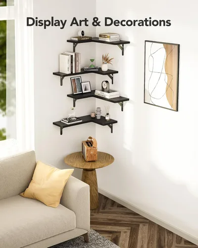 Vista 7 de AMADA HOMEFURNISHING Estantes flotantes de esquina, juego de 4 estantes de pared de esquina, estantes para decoración de pared, estantes esquineros