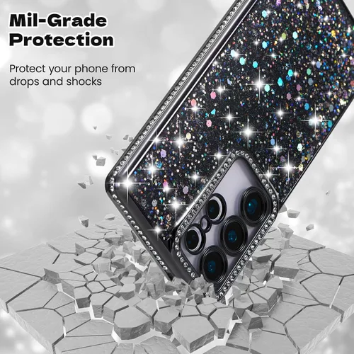 Vista 5 de FABSPARK Funda para Samsung Galaxy S22, Cristal Brillante Diamante Pedrería Lentejuela Brilloso Reluciente Espumoso Brillante Lujoso Galvanizado