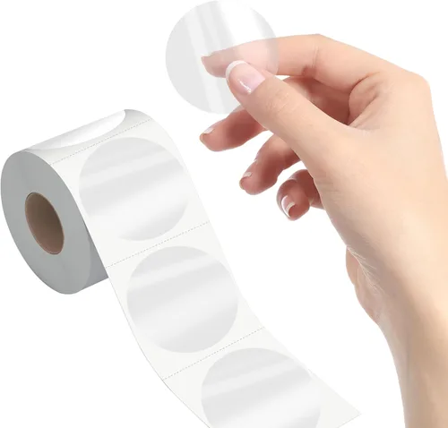 Vista 14 de 1000 calcomanías redondas transparentes, transparentes, autoadhesivas, paquete con línea de perforación para sobres, cajas y embalaje de regalo