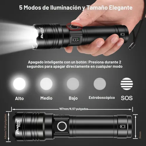 Vista 4 de PHIXTON Linternas Recargables 10000 Altos Lúmenes de Largo Alcance 3280 Pies, Linterna LED USB C Súper Brillante de Larga Duración 15 Horas