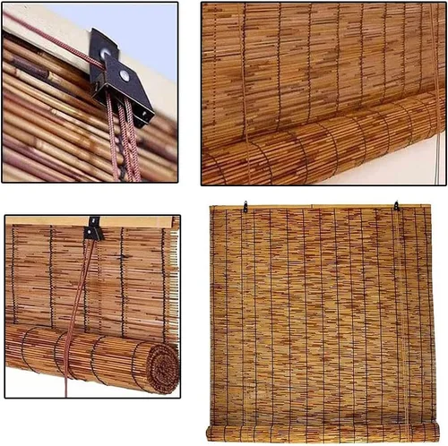Vista 4 de Persianas de patio enrollables, persianas de bambú para exteriores, persianas de caña de sombreado con aislamiento Thernal, pantalla de bambú opaca