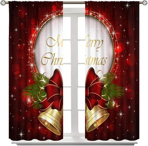 Vista 8 de Cortina opaca de Navidad para ventana, campanas de Navidad, festivales, decoración de atmósfera, cortina para sala de estar, habitación