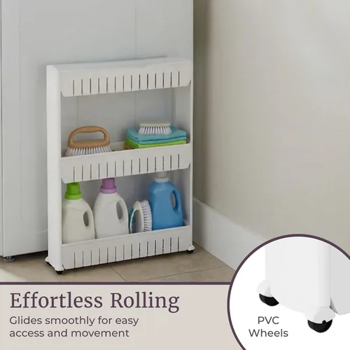 Vista 6 de Lavish Home Carrito con ruedas de 3 niveles, carrito organizador de estantes de cocina o baño de espacio estrecho, estantes de almacenamiento