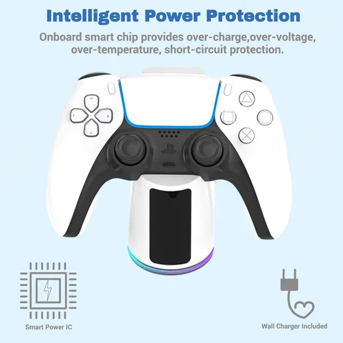 Vista 5 de PS5 Charging Dock wFast 3A USB-C Power & RGB Base