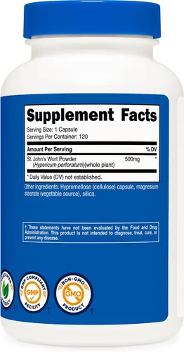 Vista 5 de Nutricost - Cápsulas de hierba de San Juan (500 mg) 120 cápsulas - Vegetarianas, sin gluten y sin OMG