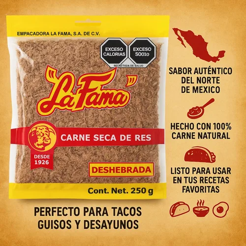 Vista 2 de La Fama Machacado Carne Seca De Res Carne Seca De Res Carne Rallada 8.82 oz Desde 1926