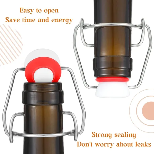 Vista 4 de Meanplan 6 tapas de repuesto para botellas con tapa abatible con 6 juntas de silicona de sellado, tapón superior abatible para botellas de vidrio
