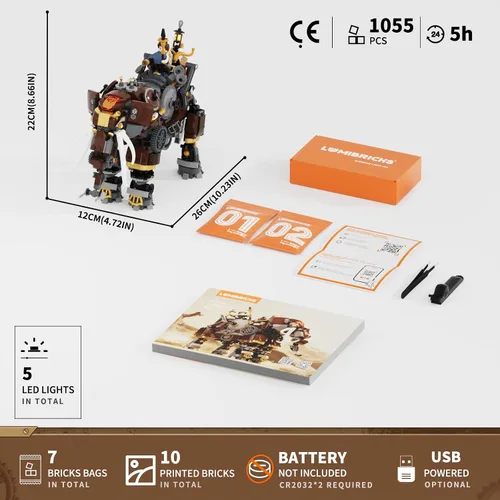 Vista 7 de Lumibricks Steampunk Steamphant Juego de bloques de construcción de iluminación - Set de modelo mamut, colección de juego de bloques de construcción