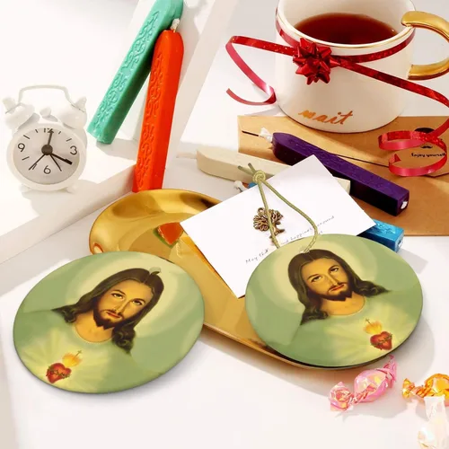 Vista 2 de Sagrado Corazón de Jesús (1) Adornos de cerámica para colgar en la familia, adornos colgantes de cerámica