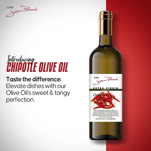 Vista 2 de Chef Jean Pierre's Aceite de oliva chipotle extra virgen – Botella de vidrio de 12.5 onzas – Infundido naturalmente con sabores dulces y picantes