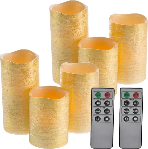 Vista 8 de Lavish Home Juego de 3 velas LED sin llama con control remoto, velas de pilar de cera real con temporizador y acabado metálico envejecido (plateado)