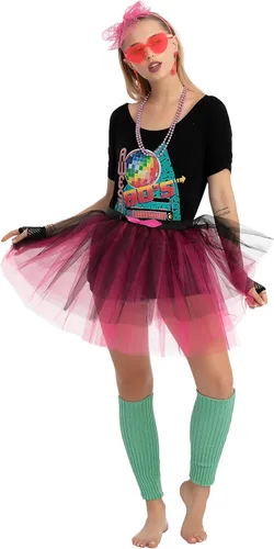 Vista 3 de Spooktacular Creations Conjunto de disfraz de los años 80 con camiseta, tutú y otros accesorios de cosplay de Halloween