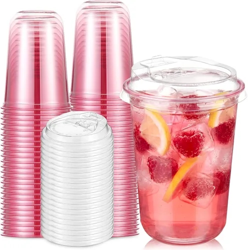 Vista 12 de Baderke 25 juegos de vasos desechables de plástico helado con tapas, transparentes, 16 onzas
