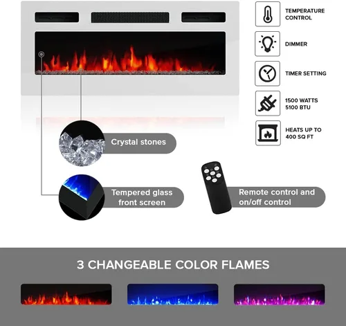 Vista 8 de Calentador de pared empotrado para chimenea eléctrica de 31.5 pulgadas, 1500 W/5100 BTU (blanco)