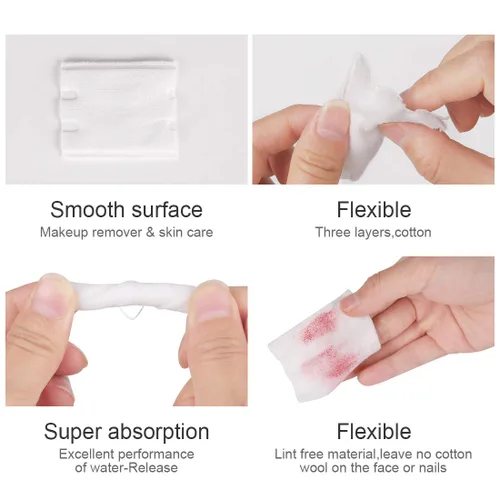 Vista 11 de Almohadillas de algodón, almohadillas para eliminar maquillaje facial de labios y ojos, 100% algodón puro, cuadrados de algodón cosmético eficaz