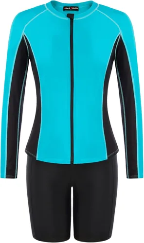 Vista 2 de JACK SMITH Traje de baño de 3 piezas de manga larga con cremallera frontal, tankini UPF 50 para mujer