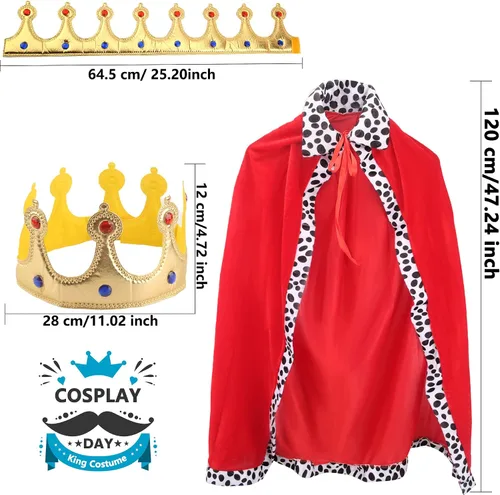 Vista 2 de Paquete de 2 disfraces de reyes para adultos, capa de reina para adultos, Halloween, King, príncipe, cosplay, fiesta de cumpleaños
