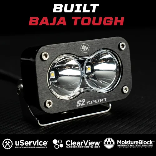 Vista 5 de Baja Designs S2 Sport - Par de cápsulas de luz LED negras – 2 unidades LED con arnés de cableado (conducción/combinado; ámbar)