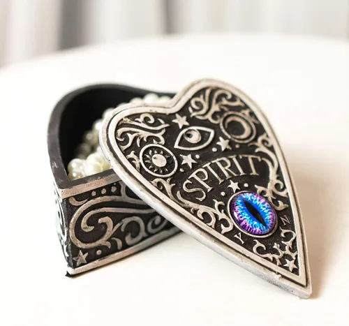 Vista 2 de Ebros Divinatory Trance Ouija - Tabla de espíritu con cristal morado de la Vía Láctea, con forma de corazón, caja decorativa pintada a mano