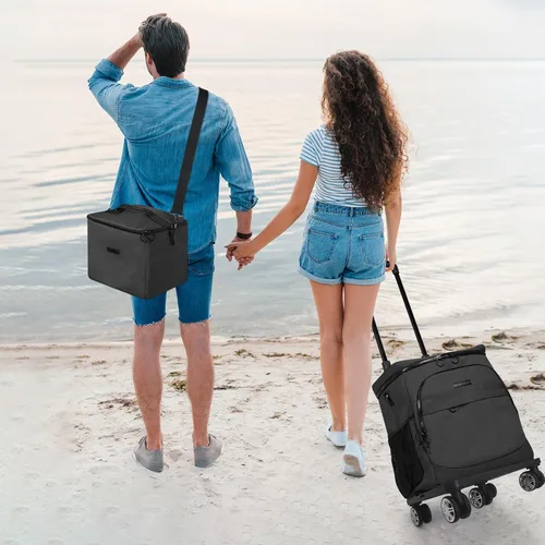Vista 7 de Hielera suave con ruedas – Doble capa con bolsa de almuerzo plegable enfriador, grandes bolsas de hielo portátiles extraíbles a prueba de fugas