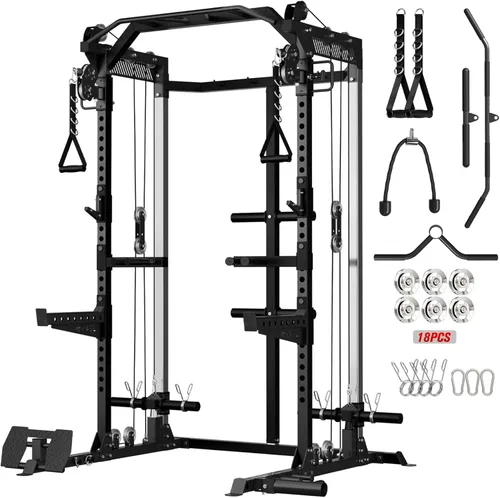 Vista 10 de Mikolo HR06 - Jaula de potencia con poleas de aluminio, estante de alimentación de 2000 libras con sistema de polea dual independiente, máquina