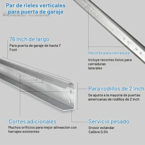 Vista 6 de Reemplazo de riel vertical para puerta de garaje, juego de rieles de puerta izquierda y derecha para 7 pies de alto, rieles de puerta de acero