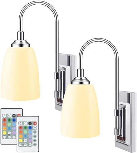 Vista 9 de HONWELL Lámpara de pared inalámbrica LED para interiores, 2 unidades, 2 unidades, control remoto, multicolor, lámpara de pared para iluminación