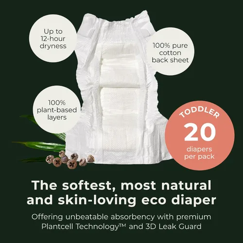 Vista 2 de Ecoriginals - 120 pañales ecológicos para niños pequeños - Pañales para bebé con capas 100% a base de plantas, esenciales desechables e