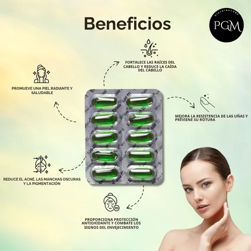 Vista 4 de 50 cápsulas Evion de vitamina E para una cara brillante, cabello fuerte, acné, uñas, piel brillante 400 mg