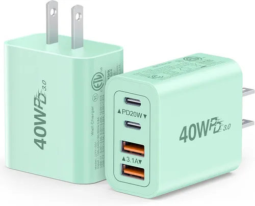 Vista 24 de [Paquete de 2] Cargador de pared USB C, cargador tipo C de 40 W, bloques de 40W 2Pack Azul bebé