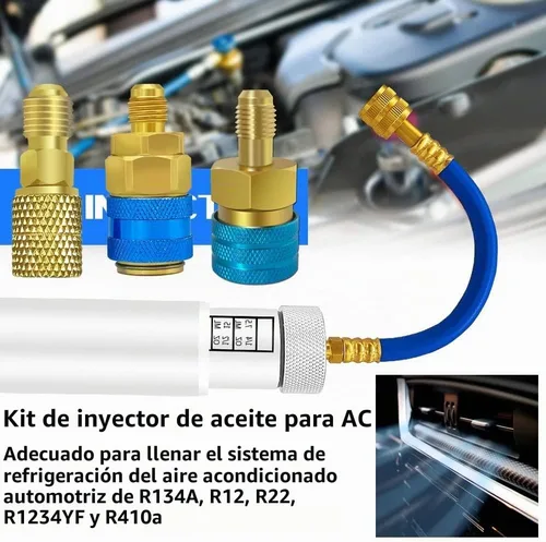 Vista 9 de Kit de prevención de reflujo del inyector de aceite de tinte AC, inyector de aceite de tinte HVAC con acoplador rápido a presión R134A, acoplador