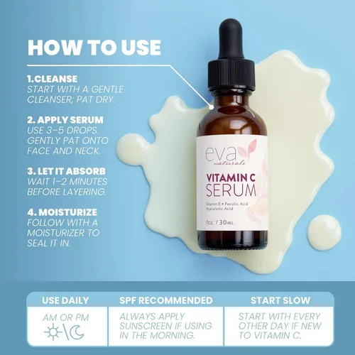 Vista 4 de Suero de vitamina C al 20% para la cara, suero facial de vitamina C pura para arrugas, acné, piel seca y manchas oscuras, suero facial de vitamina C