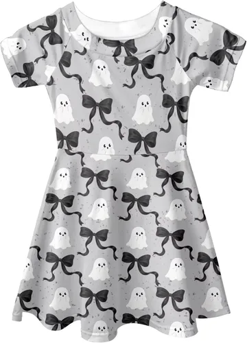 Vista 4 de SEANATIVE Vestido de manga corta para niñas de 3 a 14 años Black Bow Ghost