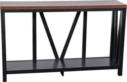 Vista 3 de Merrick Lane Erikson - Mesa de sofá - Diseño moderno de granja - Madera de ingeniería resistente a la deformación en negro - Parte superior de nogal