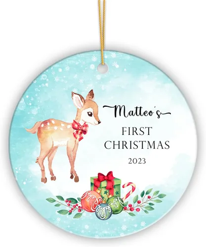 Vista 19 de Adorno de Navidad personalizado con nombre y fecha, adorno de nuestra primera Navidad como el señor y la señora 2023, adorno de Navidad de recuerdo