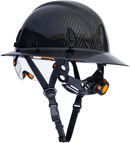 Vista 5 de Casco rígido de fibra de carbono de ala completa con gafas - Casco de seguridad con suspensión de trinquete ajustable de 6 puntos - Cumple con ANSI