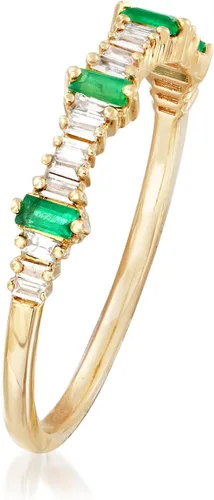Vista 3 de Ross-Simons 0.14 ct. t.w. Diamond and .10 ct. t.w. Emerald Stackable Ring in 14kt Yellow Gold