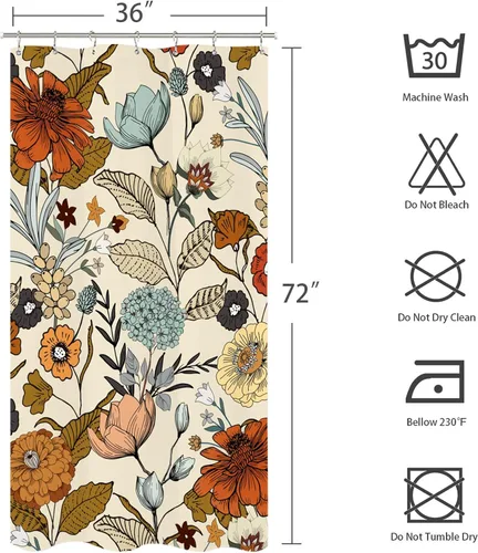 Vista 3 de Miyotaa - Juego de cortina de ducha con flores para decorar un baño pequeño o una ventana, 36 pulgadas de ancho x 71 pulgadas de alto, cortina