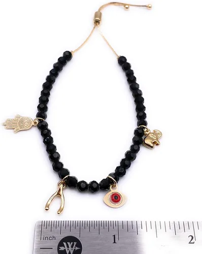 Vista 4 de Pulsera con dije de elefante Hamsa de ojo malvado de buena suerte para mujer