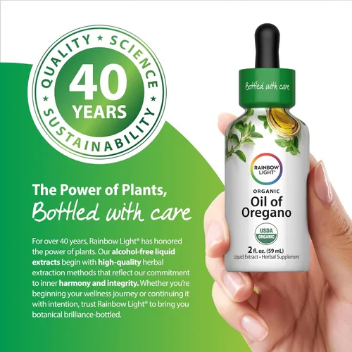 Vista 5 de Aceite de orégano claro arcoíris 2 onzas líquidas USDA Orgánico Extracto líquido sin alcohol Suplemento de hierbas sin OMG y sin gluten