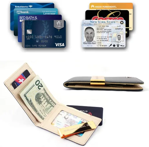 Vista 6 de SOTANIA - Clips personalizados de cuero genuino de 24 quilates para hombre carteras delgadas con bolsillo frontal para tarjetas regalo minimalista