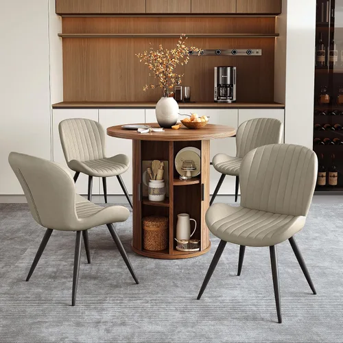 Vista 168 de Miereirl Moderno juego de comedor de 5 piezas para mesa redonda de madera de 4,31.5 pulgadas con estante de almacenamiento semiabierto y puerta
