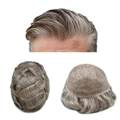 Vista 37 de Tupé de encaje suizo para hombres, piezas de cabello humano real, encaje frontal, sistema de reemplazo de cabello tipo tupé, nudo blanqueado, línea