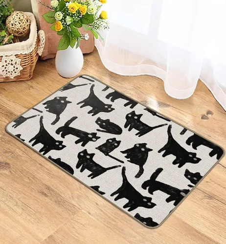 Vista 2 de Felpudo de gato negro de dibujos animados, tapete de bienvenida de 30 x 17 pulgadas, tapete de puerta, decoración, bonitos regalos para amantes