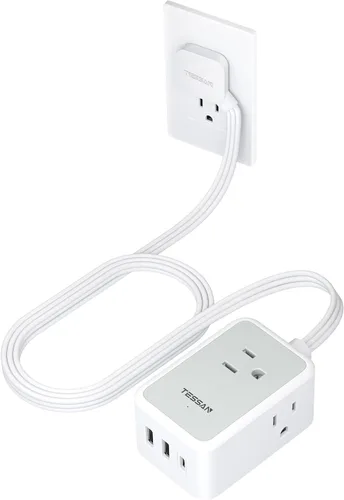 Vista 10 de TESSAN - Tira de alimentación de enchufe plano pequeña, cable de extensión ultrafino de 5 pies, color negro