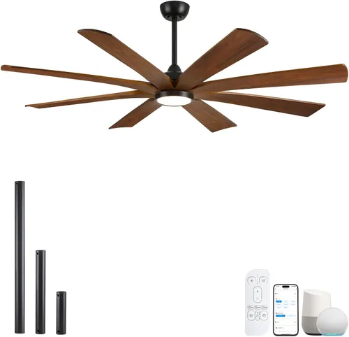 Vista 10 de 65 inch Smart Ceiling Fan with Light, 8 Black Solid Wood Blades, High CFM